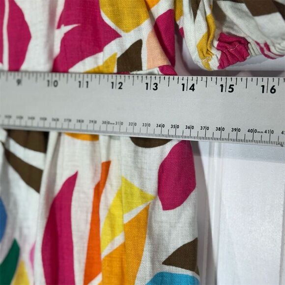 Tabitha Brown Target Puff Sleeve Dress M Linen Blend Rainbow Leaf Print Boho - Picture 5 of 9